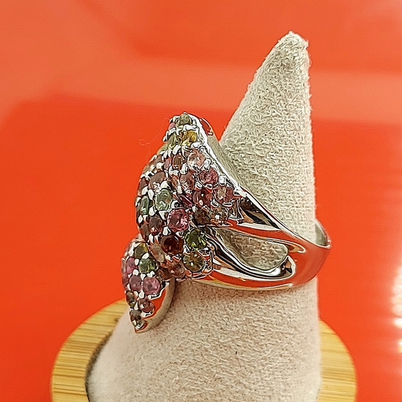 Natural Tourmaline 3mm 14K White Gold on 925 Sterling Silver Ring Sz 6.5 - Picture 6 of 10